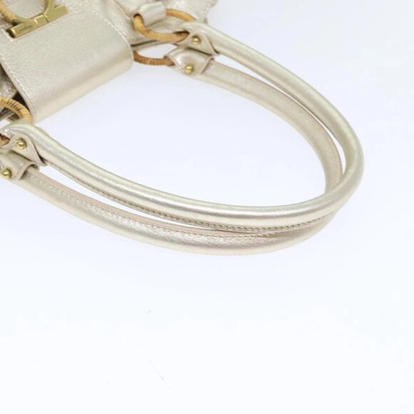 Salvatore Ferragamo Gancini Hand Bag Leather Gold Tone Gold - Picture 7 of 16